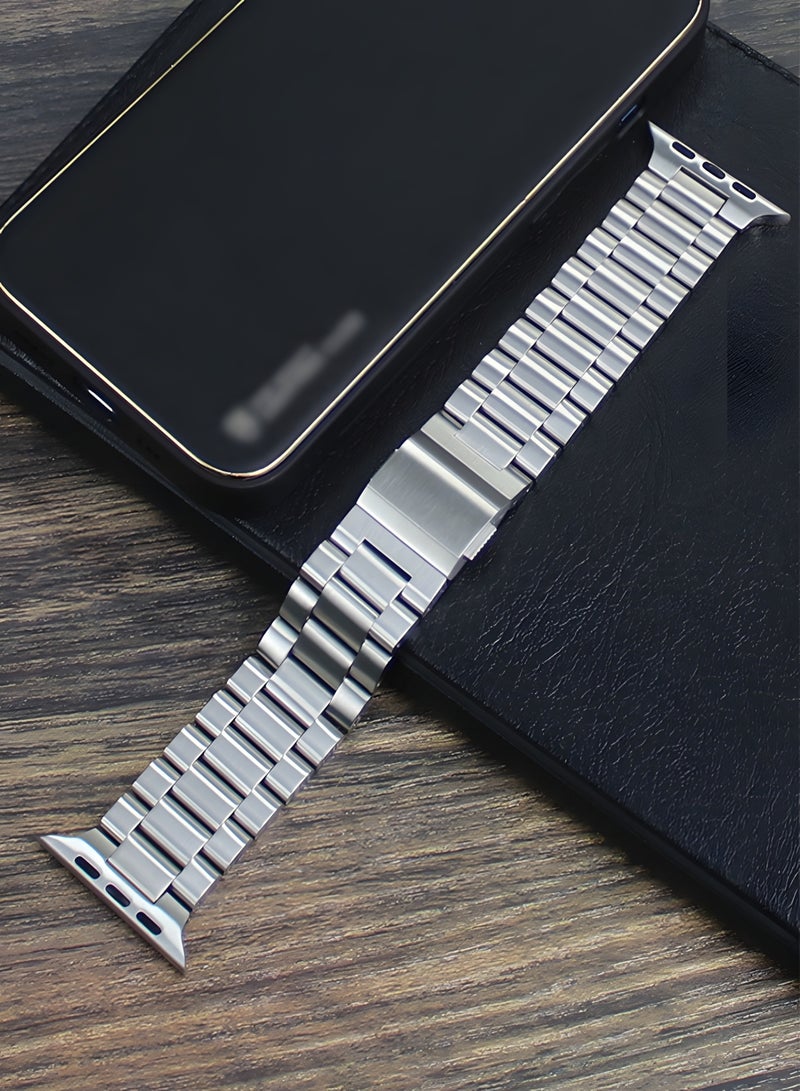 Premium Stainless Steel Band for Smart Watches 42–49mm with Double Button Butterfly Clasp – Secure & Elegant Design Metal Straps Compatible with Apple Watch Straps 42mm 44mm 45mm 46mm 49mm, Stainless Steel Business Band Compatible with iWatch Series 10 9 8 7 6 5 4 3 2 1 SE/ SE2 Ultra 2/ Ultra - Silver - Image 3